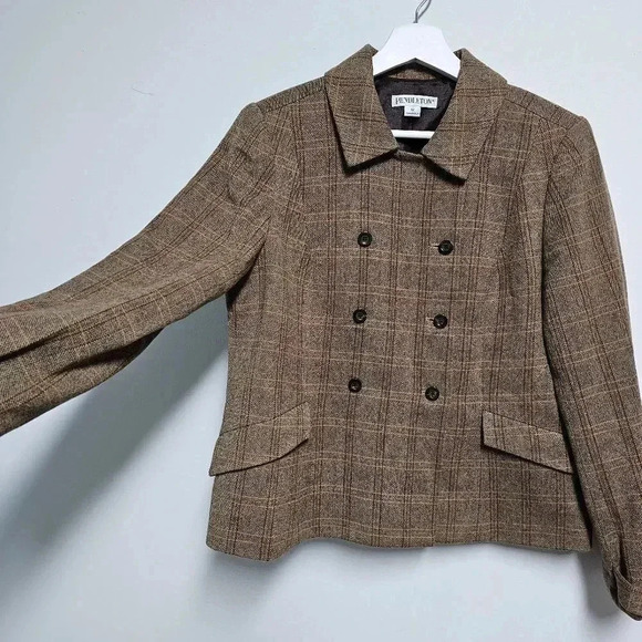 Pendleton 12 fits like an 8/10 wool blend brown plaid jacket - Picture 2 of 10